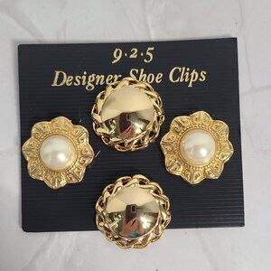 Vintage JCPenney Shoe Clips 2 pair Gold Tone & Faux Pearl